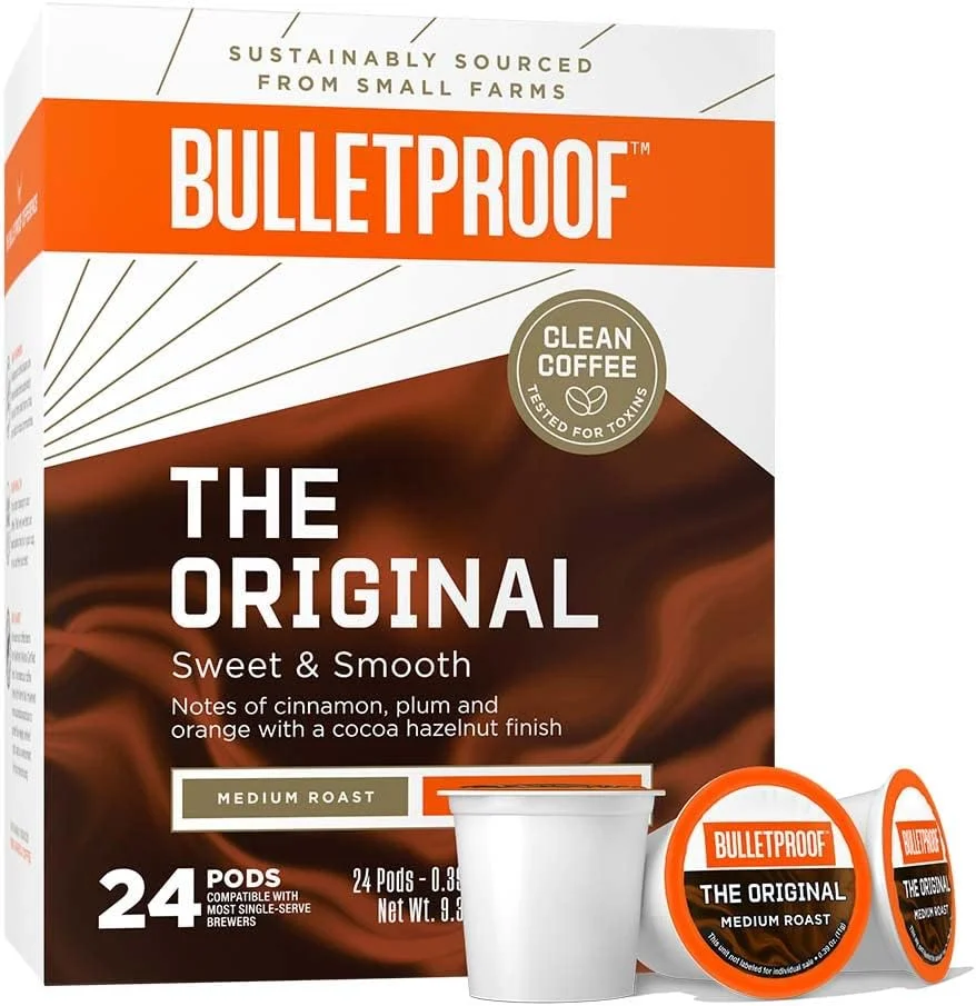 Bulletproof Original Medium Roast Single-Serve Pods, 24 Count, 100% Arabica Coffee Sourced from Guatemala, Colombia  El Salvador