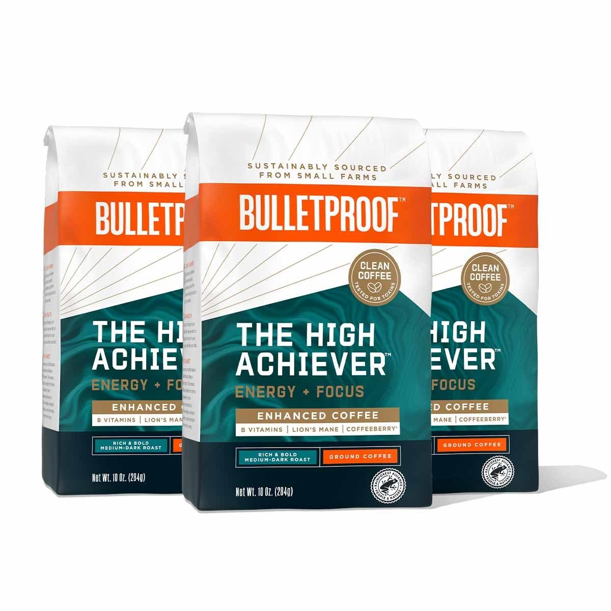 Bulletproof The High Achiever Ground Coffee, 10 Ounces, Medium-Dark Roast Enhanced Coffee