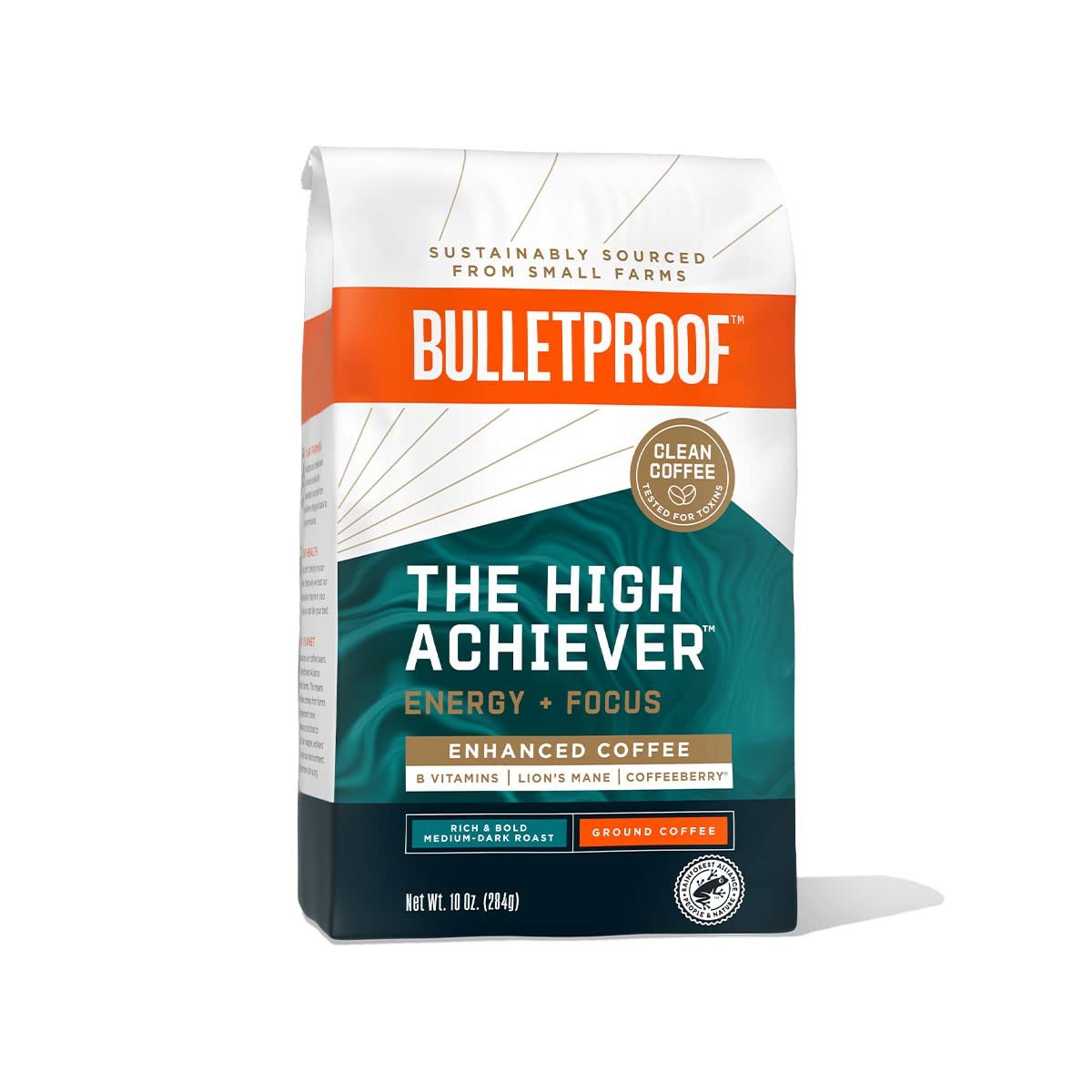 Bulletproof The High Achiever Ground Coffee, 10 Ounces, Medium-Dark Roast Enhanced Coffee