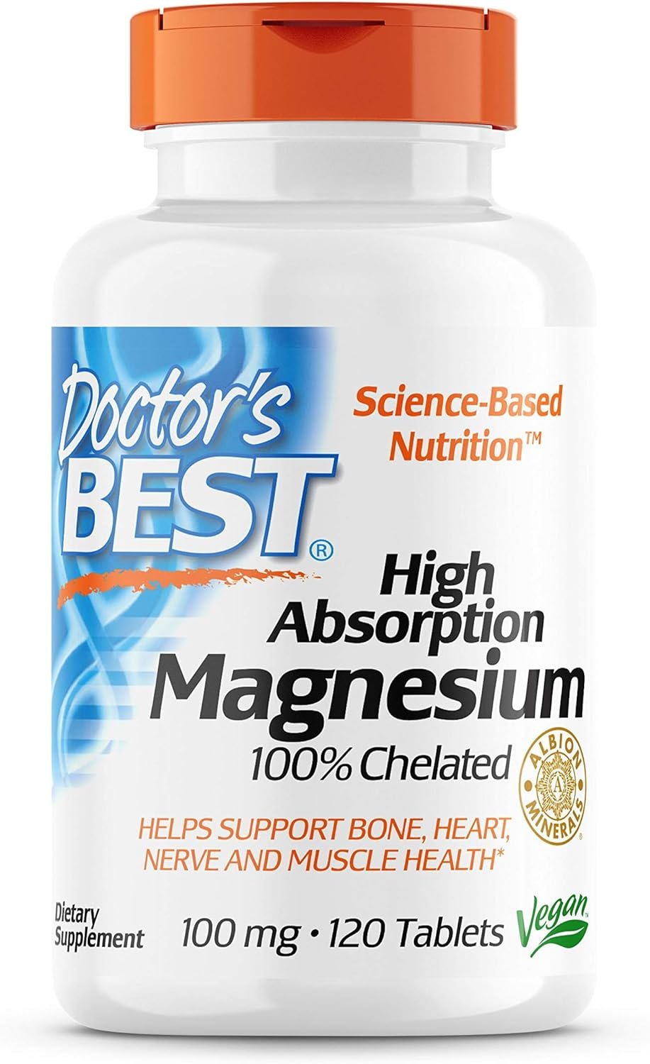 Doctors Best High Absorption Magnesium Glycinate Lysinate, 100% Chelated, TRACCS, Not Buffered, Non-GMO, Vegan, Gluten  Soy Free, 100 mg, 120 Tablets (Packaging May Vary)