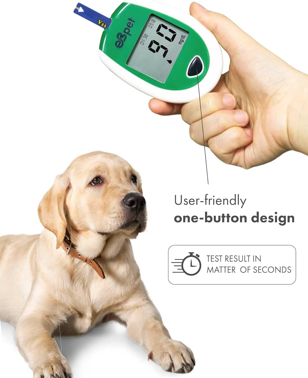 eBmonitor eBpet Blood Glucose Monitor System - Dogs and Cats Glucose Monitoring Kit 25 Blood Glucose Test Strips Lancing Device, Battery, and Carrying Case, Animal Care, Easy Switch between dogs and cats