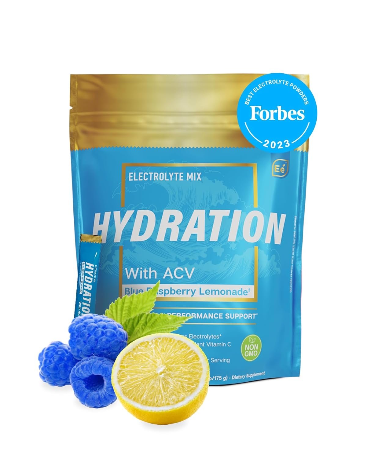 Essential Elements Hydration Packets - Blue Raspberry Pack - Sugar Free Electrolytes Powder Packets - 25 Stick Packs of Electrolytes Powder No Sugar - Hydration Drink - with ACV  Vitamin C