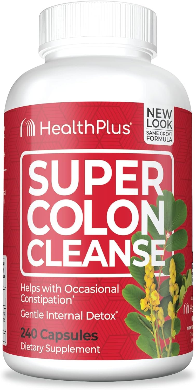 Health Plus Super Colon Cleanse 10 Day Gentle Gut Cleanse Detox, Psyllium Husk, Probiotics for Constipation Relief  Digestive Support, 240 Capsules