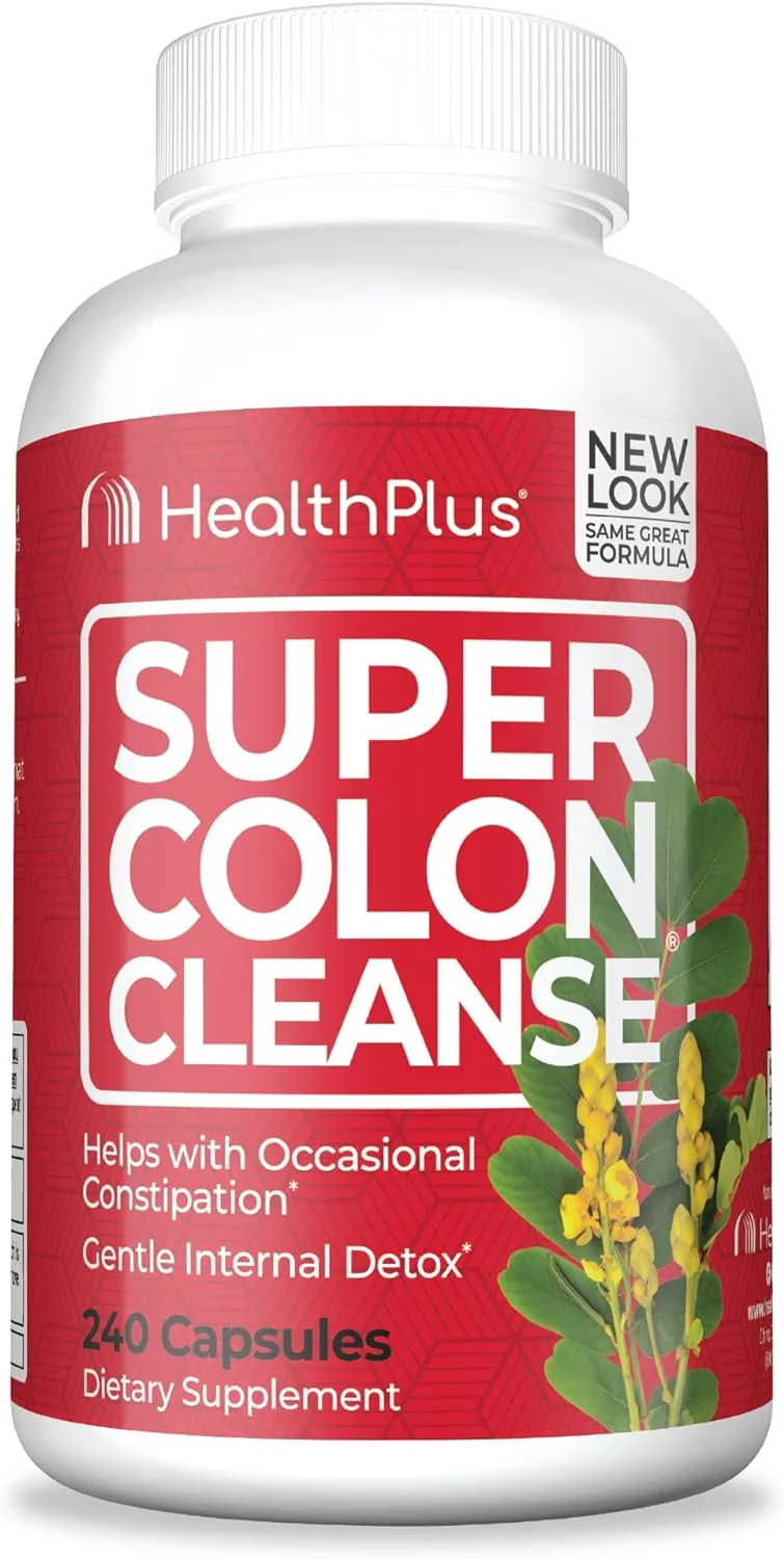 Health Plus Super Colon Cleanse 10 Day Gentle Gut Cleanse Detox, Psyllium Husk, Probiotics for Constipation Relief  Digestive Support, 240 Capsules