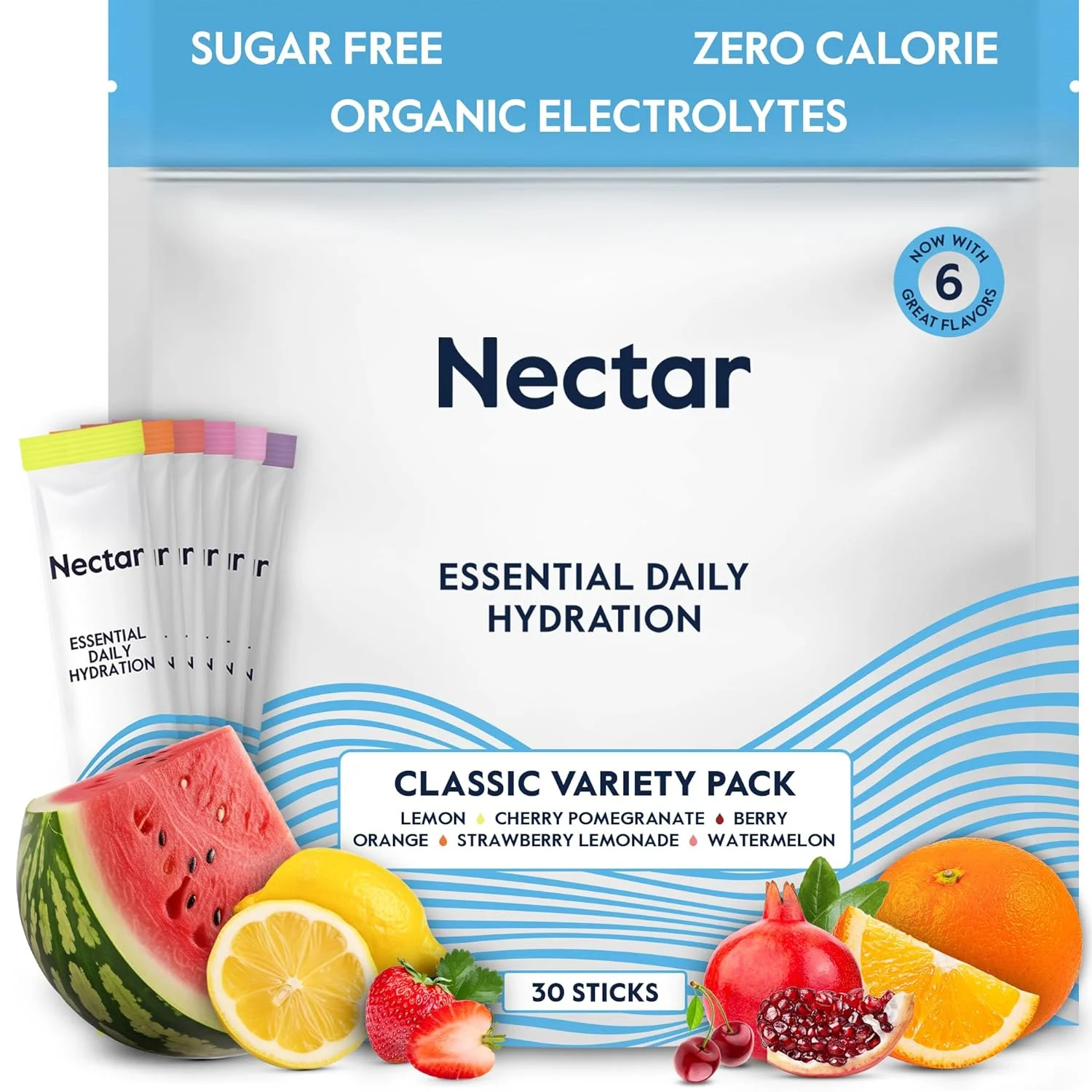 Nectar Hydration Packets - Electrolytes Powder Packets - Sugar Free  0 Calorie - Organic Fruit Liquid Daily IV Hydrate Packets for Hangover  Dehydration Relief and Rehydration (Variety 30 Pack)