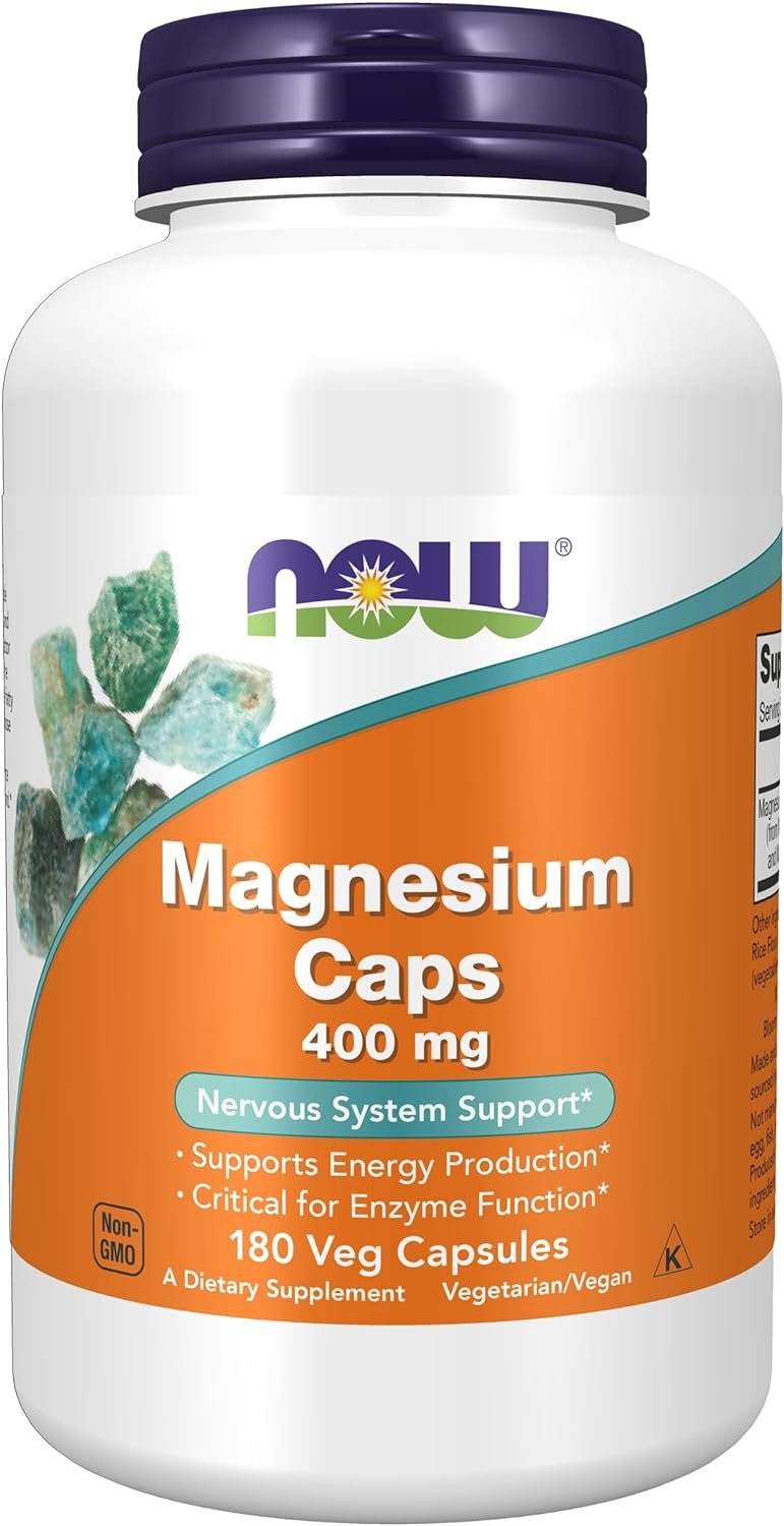 NOW Supplements, Magnesium 400 mg, Enzyme Function*, Nervous System Support*, 180 Veg Capsules