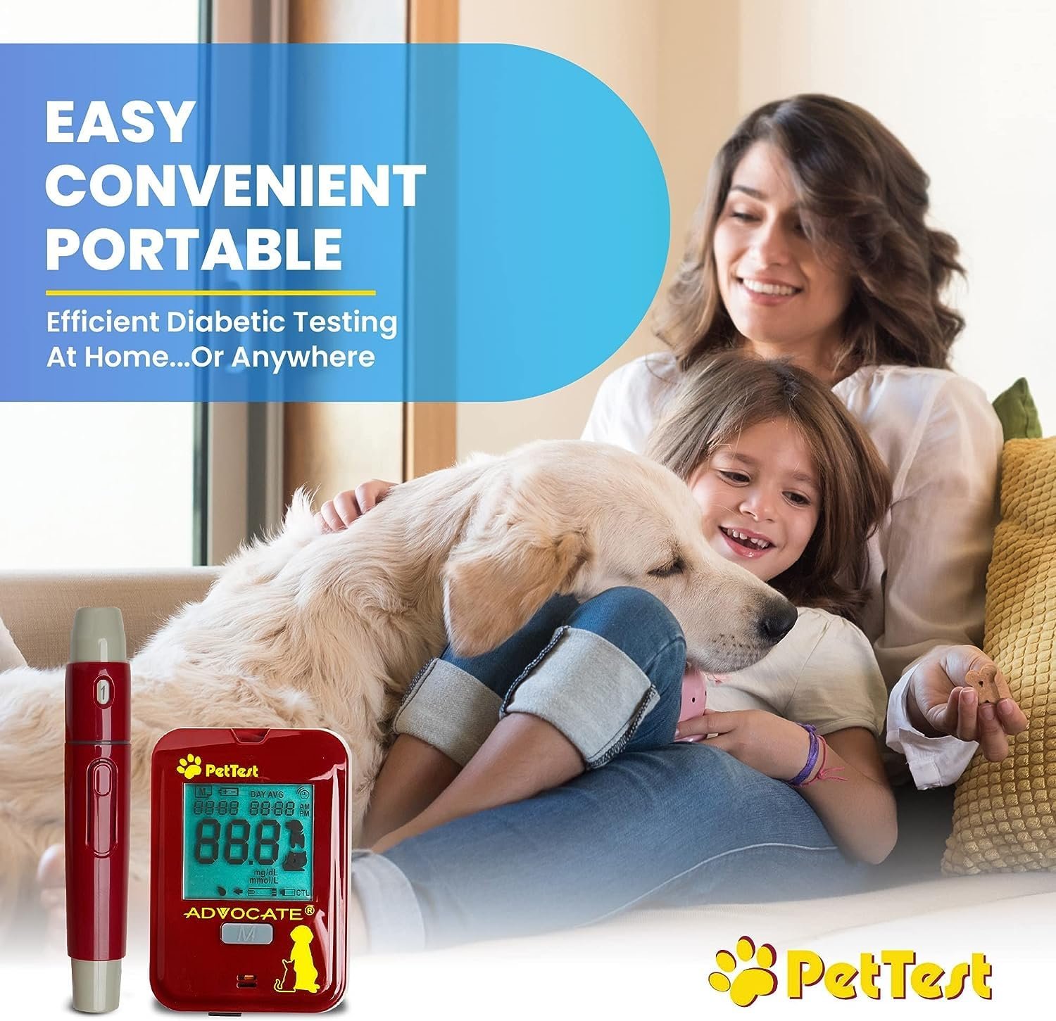 PetTest Glucose Monitoring System Bonus Kit | Blood Sugar Check Kit for Dogs  Cats - With 25 Test Strips, 25 Lancets, Red Dot Lancing Device, Glucose Meter, Carrying Case, Plus Bonus Safety Lancets