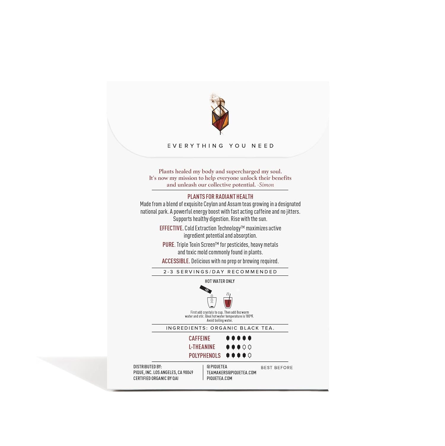 Pique Bergamot Black Tea Crystals - Support Healthy Digestion and Metabolism, High Caffeine Fasting Tea for Energy - 28 Single Serve Sticks (Pack of 1)