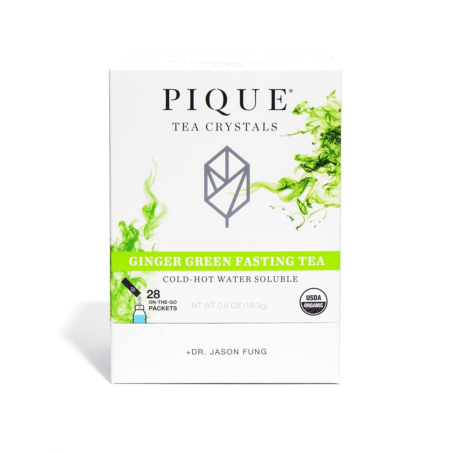 Pique Organic Ginger Fasting Tea Crystals - Digestive Support, Healthy Metabolism, Caffeinated Green Tea for Energy - 28 Single Serve Sticks (Pack of 1)