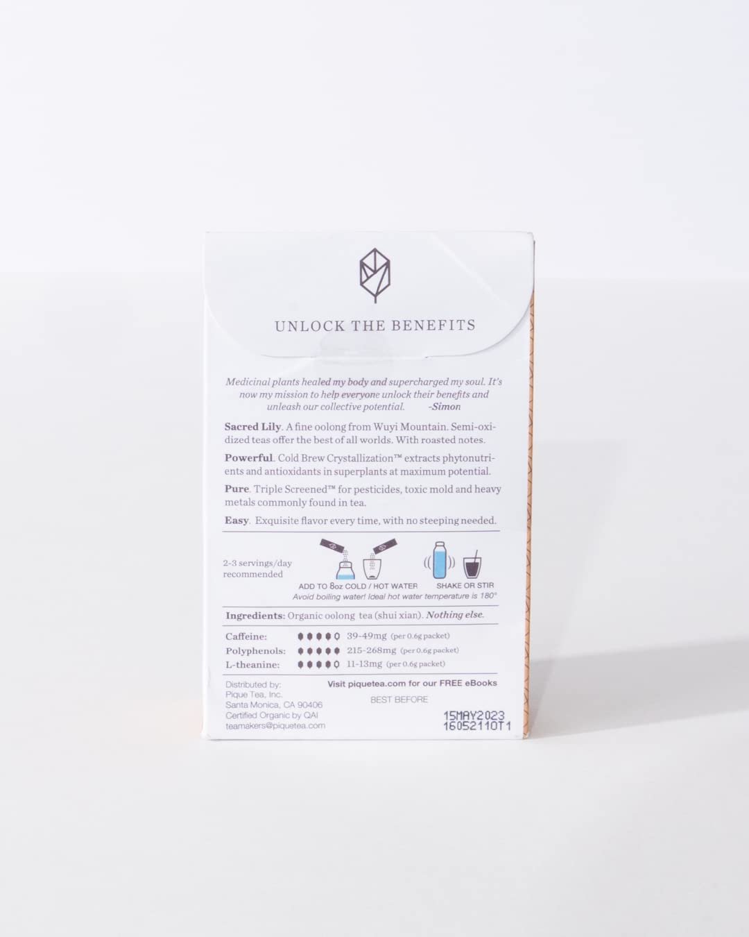 Pique Organic Sacred Lily Oolong Tea Crystals - Caffeinated Tea, Supports Healthy Metabolism and Digestion - 14 Single Serve Sticks (Pack of 1)