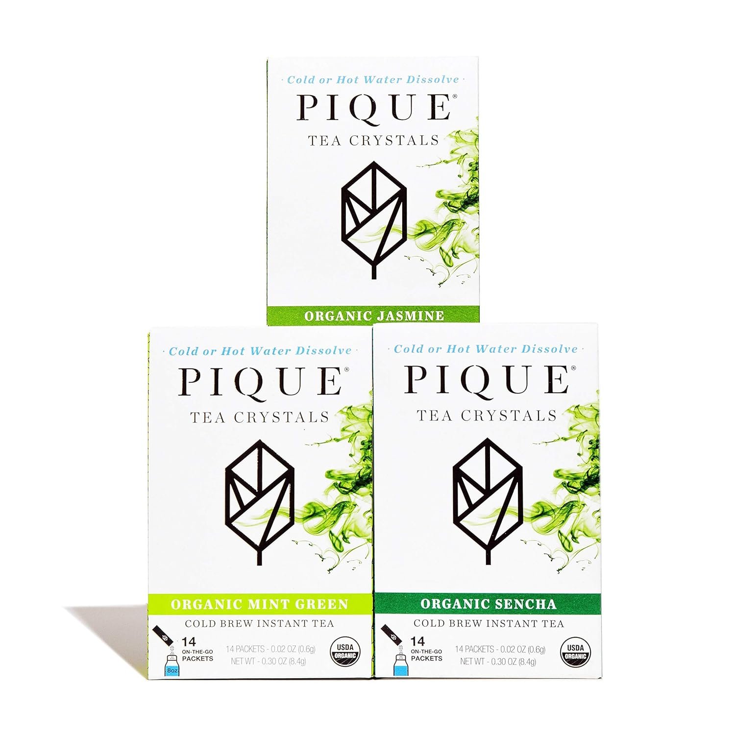 Pique Tea Organic Green Tea Crystals Sampler - Immune Support, Gut Health, Fasting - 42 Single Serve Sticks (Pack of 3)