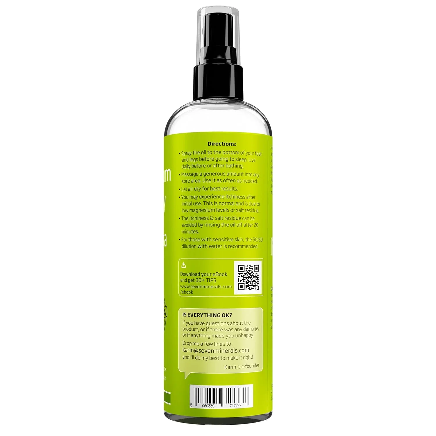 Seven Minerals, Magnesium Oil Spray with Aloe Vera - Less Itchy - Use as Magnesium Spray Deodorant - Made in USA - Get Healthy Hair  Skin and Sleep Better - Free eBook Included (Big 12 oz)