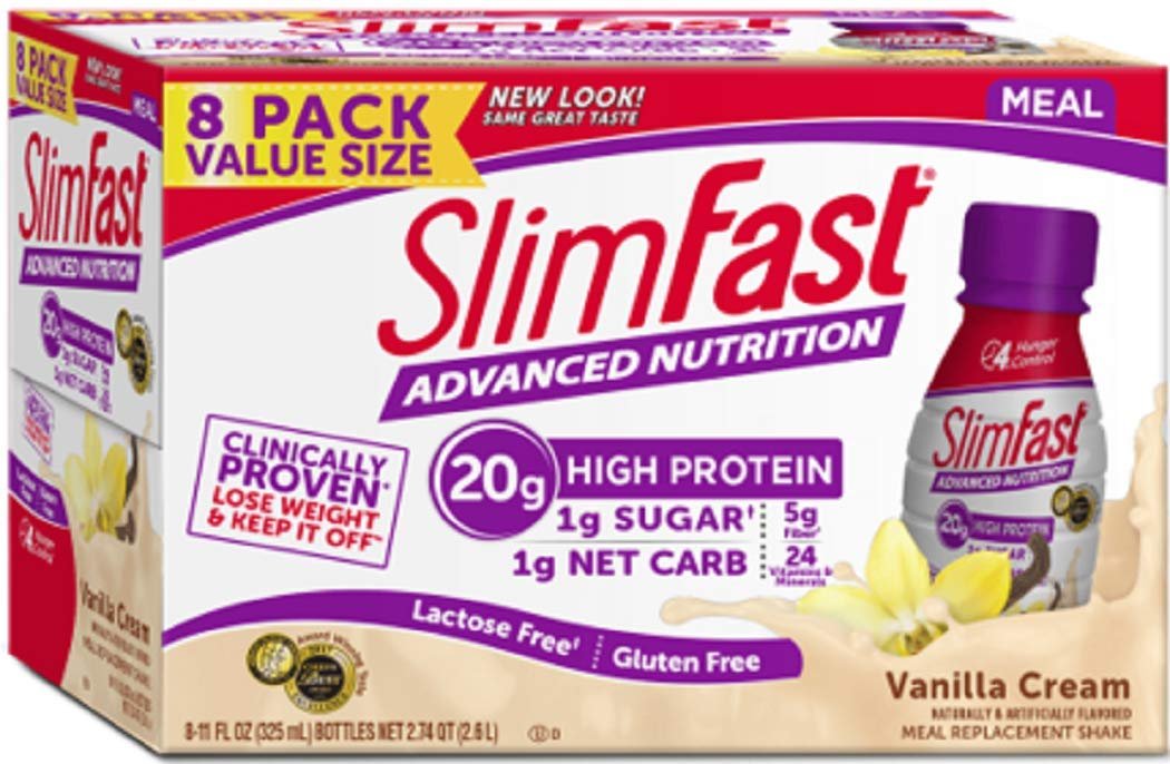 SlimFast Advanced Nutrition Vanilla Cream Meal Replacement Shake, 11 Fluid Ounce - 24 per case.