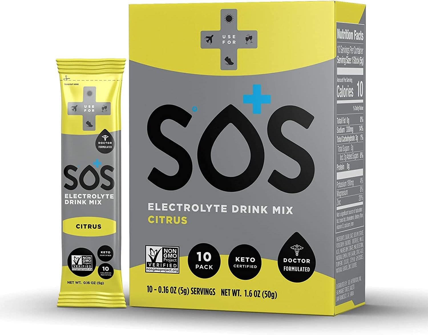 SOS Citrus Hydration Drink Mix 10 Count, 0.16 OZ