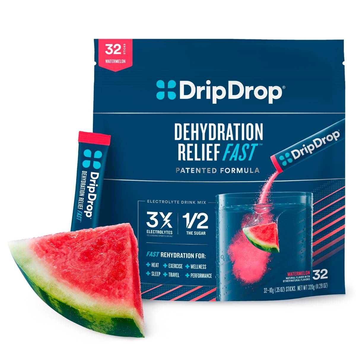 DripDrop Hydration - Electrolyte Powder Packets - Watermelon - 32 Count DripDrop Hydration - Electrolyte Powder Packets - Watermelon - 32 Count