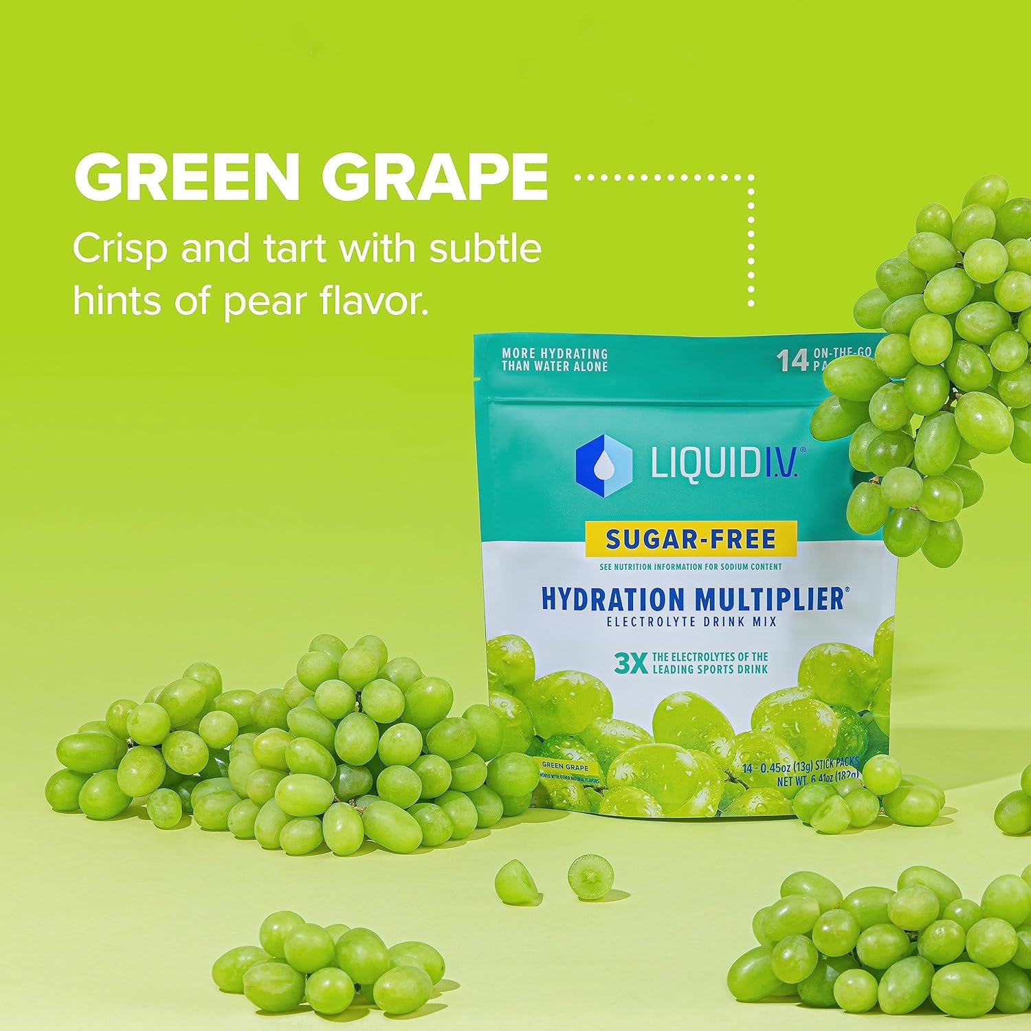 Liquid I.V. Sugar-Free Hydration Multiplier - Lemon Lime – Hydration Powder Packets | Electrolyte Powder Drink Mix | Easy Open Single-Serving Sticks | Non-GMO | 1 Pack (14 Servings)