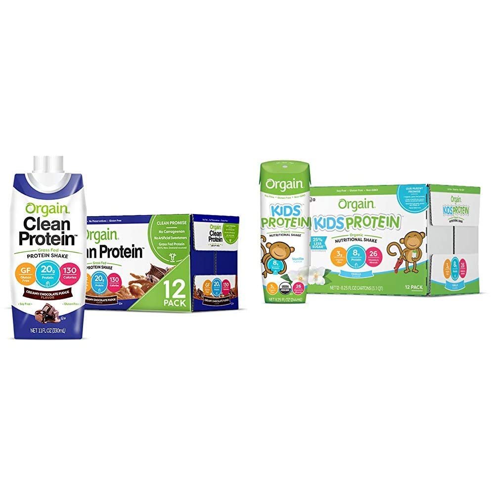 Orgain Clean Protein Shake and Orgain Organic Kids Nutritional Protein Shake (Pack of 12)