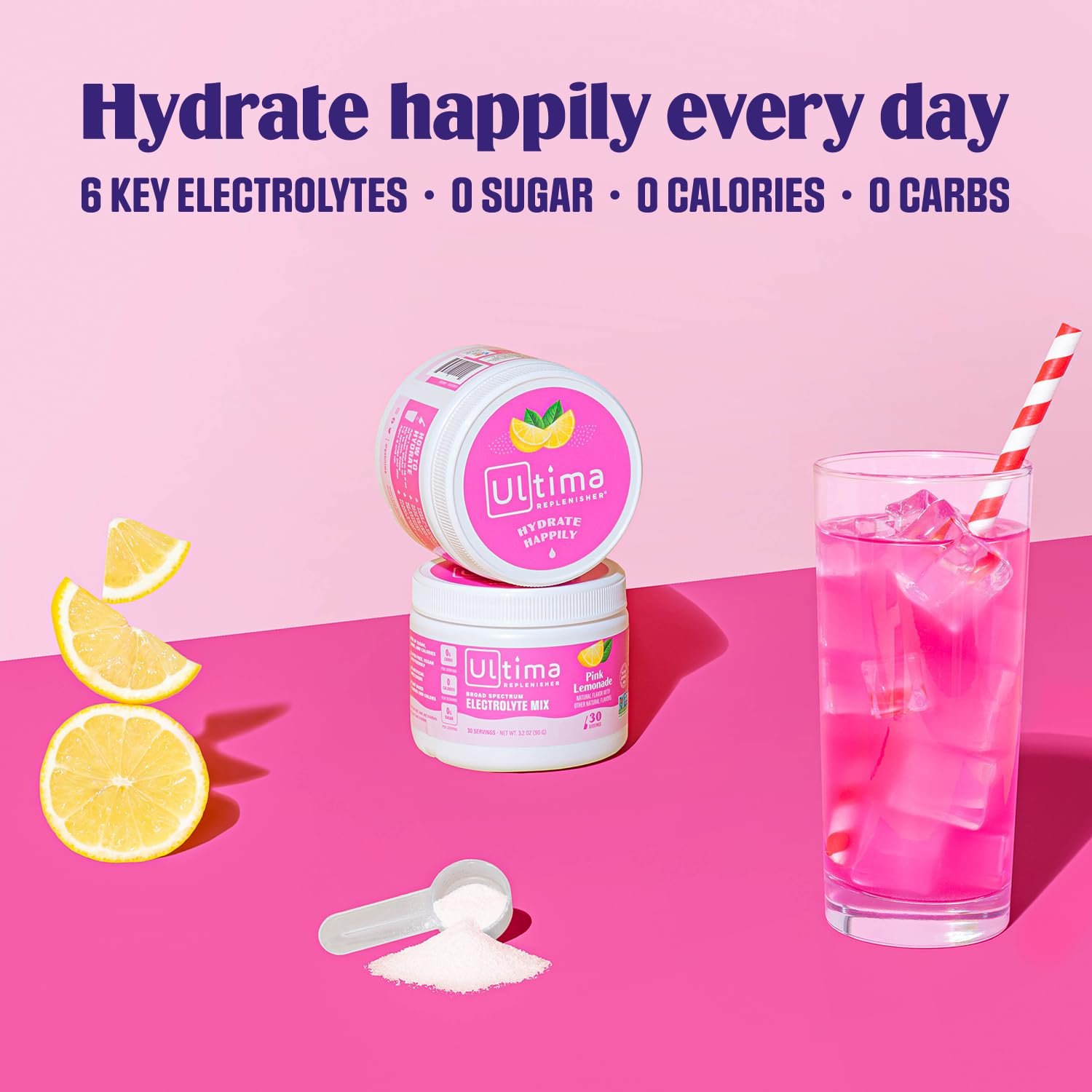 Ultima Replenisher Daily Electrolyte Drink Mix – Pink Lemonade, 30 Serving – Hydration Powder with 6 Key Electrolytes  Trace Minerals – Keto Friendly, Vegan, Non-GMO  Sugar-Free Electrolyte Powder