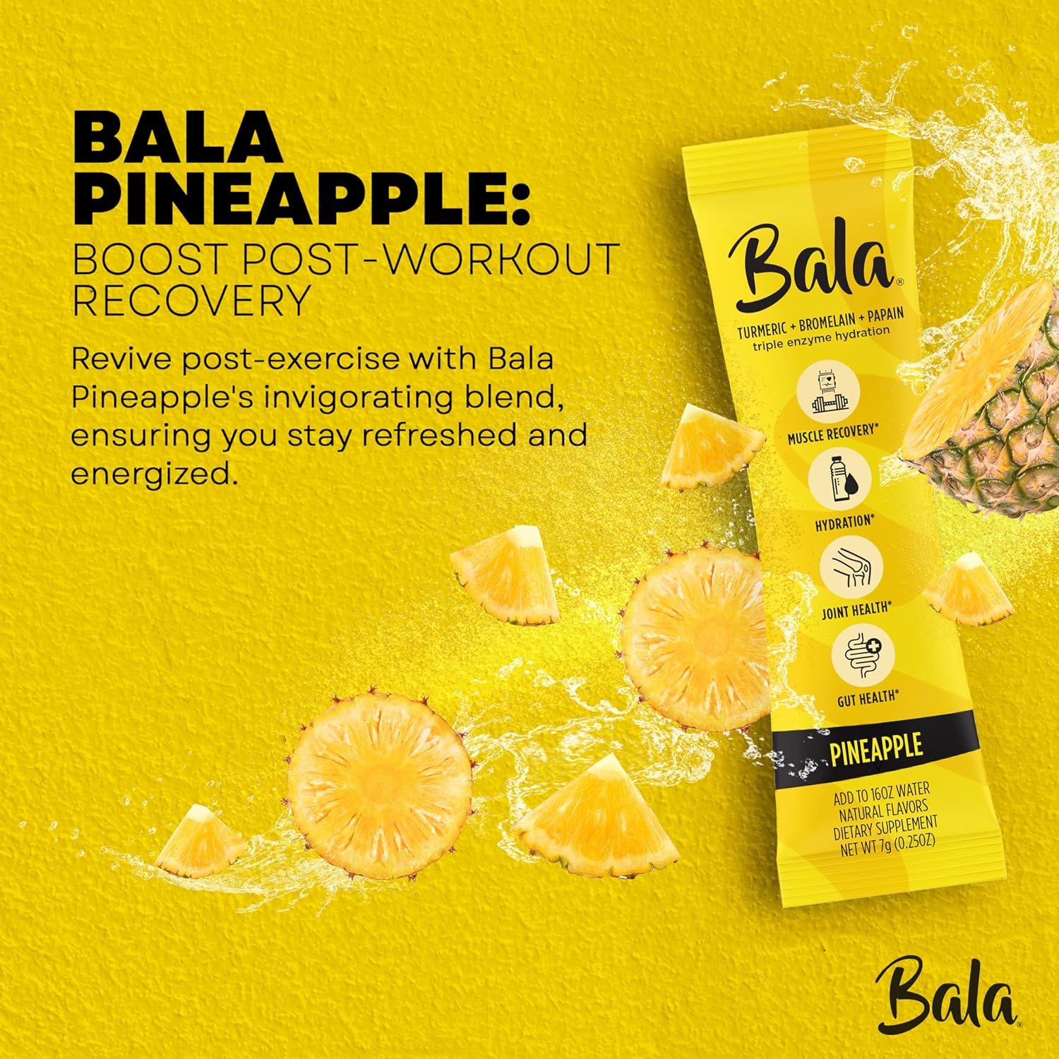 BALA Hydration Turmeric Drink Mix Packet | Sugar-Free Electrolyte Powder, Muscle Recovery, Immune Support, Joint Relief | Plant-Based Enzymes, Bromelain - Variety (12 Pack)