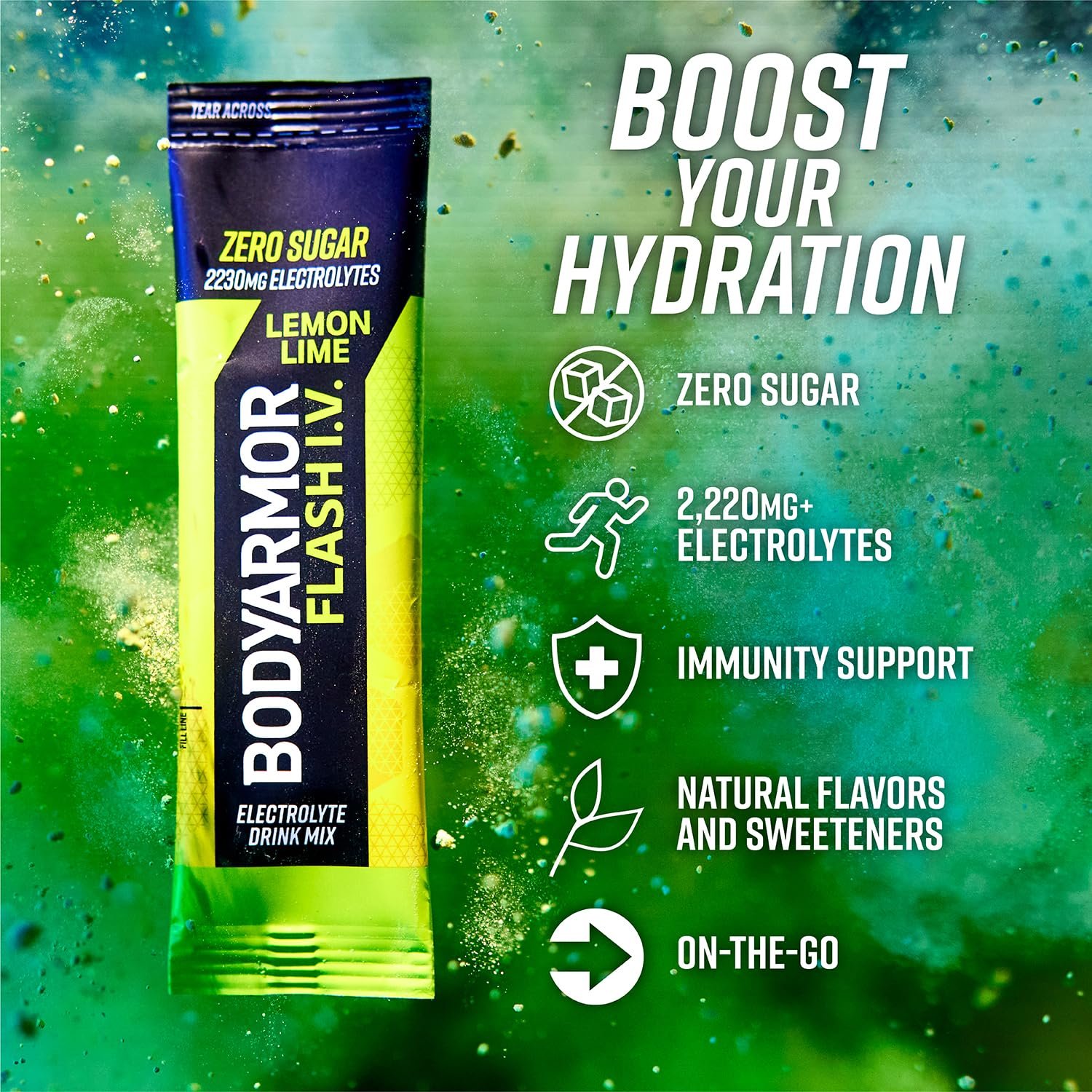 BODYARMOR Flash IV Electrolyte Packets, Tropical Punch - Zero Sugar Drink Mix, Single Serve Packs, Coconut Water Powder, Hydration for Workout, Travel Essentials, Just Add Sticks to Liquid (6 Count)