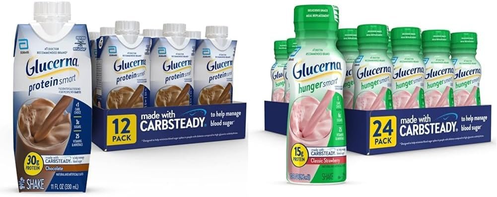 Glucerna Protein Smart Nutritional Shake  Hunger Smart Shake, Diabetic Drink, Blood Sugar Management, 15g Protein, 180 Calories, Classic Strawberry, 10-fl-oz Bottle, 24 Count