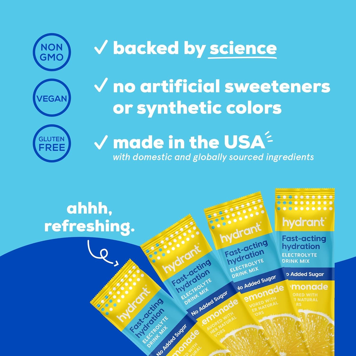 Hydrant Hydrate No Added Sugar, Individual Hydration Electrolye Powder Stick Packets with Zero Sugar and FSA  HSA Eligibility (Lemonade, 30 Count)