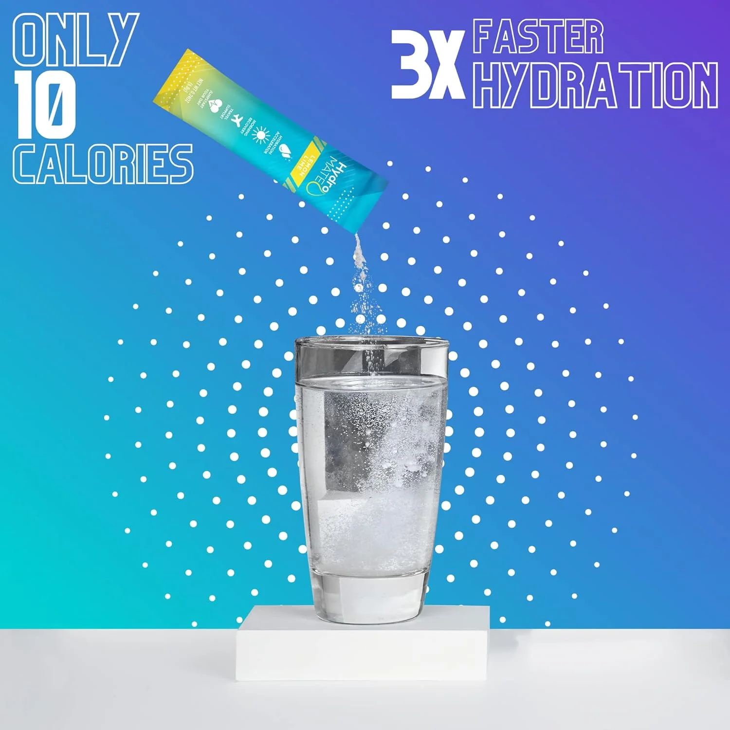 HydroMATE Electrolytes Powder Packets Lemon Low Sugar Hydration Accelerator Electrolyte Drink Mix Party Favors for Fast Liquid Dehydration Relief with Vitamin C 30 Count