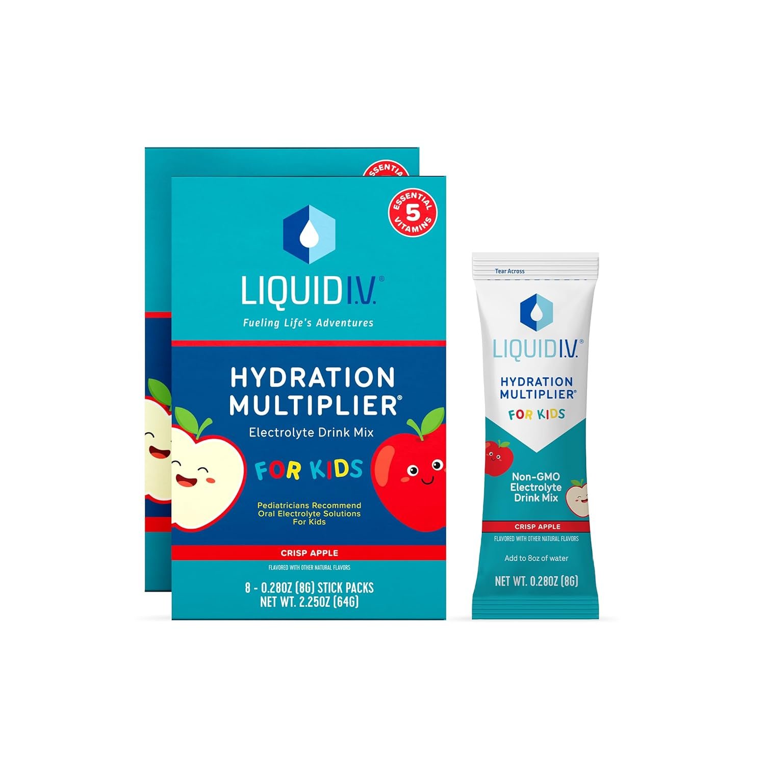 Liquid I.V.® Hydration Multiplier® +Kids - Crisp Red Apple - Hydration Powder Packets | Electrolyte Powder Drink Mix | Convenient Single-Serving Sticks | Non-GMO |1 Pack (16 Servings)