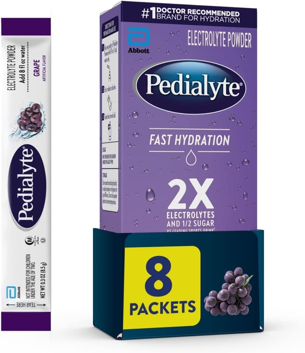 Pedialyte Fast Hydration Electrolyte Powder Packets, Grape, Hydration Drink, 8 Single-Serving Powder Packets